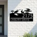 Custom Metal Safari scene african wild life Metal Address Sign, House number, Outdoor Number Signage, Yard Sign Address Plate