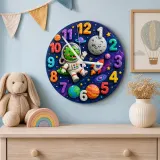 Astronaut Dinosaur Outer Space Kids Room Wall Clock