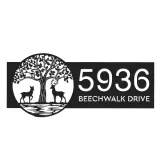 Custom Metal Leafy Tree and Couple Deer Metal Address Sign, House number, Outdoor Number Signage, Yard Sign Address Plate