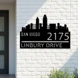 Custom Metal San Diego city skyline Metal Address Sign Hanging Address Plaque house number Yard Outdoor Sign
