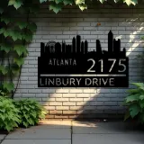 Custom Metal Atlanta city skyline Metal Address Sign Hanging Address Plaque house number Yard Outdoor Sign