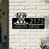 Custom Metal American Pitbull dog cute puppy Metal Address Sign House number Hanging Address Plaque Yard Sign Outdoor decor