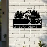 Custom Metal Camping trailer mountain pine tree Metal Address Sign, House number, Outdoor Number Signage, Yard Sign Address Plate