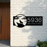 Custom Metal Wolf howling full moon wild animal Metal Address Sign, House number, Outdoor Number Signage, Yard Sign Address Plate