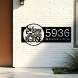 Custom Metal Welcome to our haunted house Halloween Metal Address Sign House number Hanging Address Plaque Yard Outdoor Sign