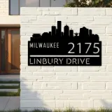 Custom Metal Milwaukee city skyline Metal Address Sign Hanging Address Plaque house number Yard Outdoor Sign
