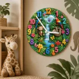 Tropical Jungle Safari Wood Kids Room Wall Clock