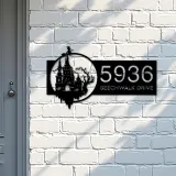 Custom Metal Haunted Castle Flying Witch Halloween Metal Address Sign House number Hanging Address Plaque Yard Sign Outdoor