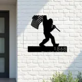 Custom Metal Bigfoot Sasquatch With US Flag Metal Address Sign Custom Hanging Address Plaque Yard Sign Outdoor Sign