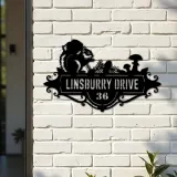 Custom Metal Cute Squirrel Wild animal wildlife Metal Address Sign, House number, Outdoor Number Signage, Yard Sign Address Plate