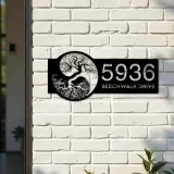 Custom Metal Yin Yang tree of life Address Sign House number Hanging Address Plaque Yard Sign Outdoor Sign