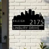 Custom Metal Raleigh city skyline Metal Address Sign Hanging Address Plaque house number Yard Outdoor Sign