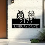 Custom Metal Husky and samoyed dog Puppy Metal Address Sign House number Hanging Address Plaque Yard Sign Outdoor decor