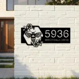 Custom Metal Bee on floral frame Metal Address Sign Custom House Number Hanging Address Plaque Yard Sign Outdoor Sign