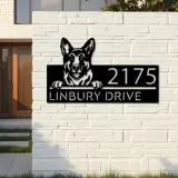 Custom Metal German Shepherd dog Puppy Metal Address Sign House number Hanging Address Plaque Yard Sign Outdoor decor