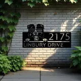 Custom Metal Border Collie dog US flag glasses Metal Address Sign House number Hanging Address Plaque Yard Sign Outdoor decor