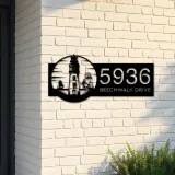 Custom Metal Lighthouse and ship sea adventure Metal Address Sign, House number, Outdoor Number Signage, Yard Sign Address Plate