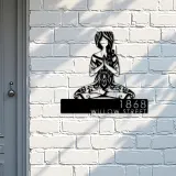 Custom Metal Yoga Girl in hippie style Metal Address Sign, House number, Outdoor Number Signage, Yard Sign Address Plate
