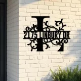 Custom Metal Floral Monogram Split Letter L Metal Address Sign House number Hanging Address Plaque Yard Sign Outdoor decor