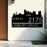 Custom Metal Kansas city skyline Metal Address Sign Hanging Address Plaque house number Yard Outdoor Sign