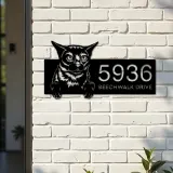 Custom Metal Burma Cute peeking cat kitten Metal Address Sign, House number, Outdoor Number Signage, Yard Sign Address Plate