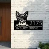 Custom Metal Chinese Crested dog US glasses Metal Address Sign House number Hanging Address Plaque Yard Sign Outdoor decor