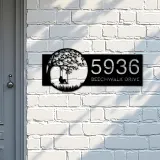 Custom Metal Girl on Swing Metal Address Sign, House number, Outdoor Number Signage, Yard Sign Address Plate