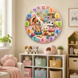 Cute Puppy Kitten Bunny Kids Room Wall Clock