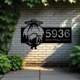 Custom Metal Alien UFO bigfoot sasquatch Metal Address Sign, House number, Outdoor Number Signage, Yard Sign Address Plate