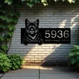 Custom Metal Domestic Cute peeking cat kitten Metal Address Sign, House number, Outdoor Number Signage, Yard Sign Address Plate