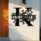 Custom Metal Floral Monogram Split Letter K Metal Address Sign House number Hanging Address Plaque Yard Sign Outdoor decor