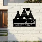 Custom Metal Native american teepee Metal Address Sign, House number, Outdoor Number Signage, Yard Sign Address Plate