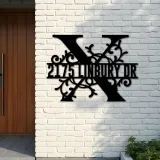 Custom Metal Floral Monogram Split Letter X Metal Address Sign House number Hanging Address Plaque Yard Sign Outdoor decor