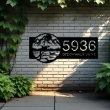 Custom Metal Mountains and Killer Whale Metal Address Sign Custom Hanging Address Plaque House number Yard Sign Outdoor Sign