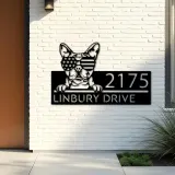 Custom Metal Boston terrier dog US flag glasses Metal Address Sign House number Hanging Address Plaque Yard Sign Outdoor decor