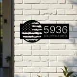 Custom Metal Distressed USA Flag Patriotic Metal Address Sign, House number, Outdoor Number Signage, Yard Sign Address Plate