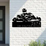 Custom Metal Go kart driver racing Metal Address Sign, House number, Outdoor Number Signage, Yard Sign Address Plate