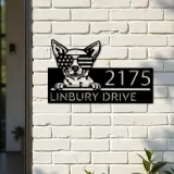 Custom Metal Chihuahua dog US flag glasses Metal Address Sign House number Hanging Address Plaque Yard Sign Outdoor decor
