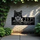 Custom Metal Alaskan Malamute dog US glasses Metal Address Sign House number Hanging Address Plaque Yard Sign Outdoor decor