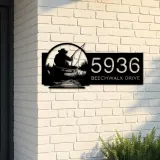 Custom Metal Fisherman in boat fishing Metal Address Sign, House number, Outdoor Number Signage, Yard Sign Address Plate