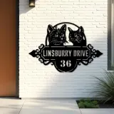 Custom Metal Cute cats kittens Metal Address Sign, House number, Outdoor Number Signage, Yard Sign Address Plate