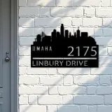 Custom Metal Omaha city skyline Metal Address Sign Hanging Address Plaque house number Yard Outdoor Sign