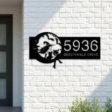 Custom Metal Cute Witch sitting on the moon Metal Address Sign, House number, Outdoor Number Signage, Yard Sign Address Plate