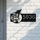 Custom Metal American soldier holding US flag Metal Address Sign, House number, Outdoor Number Signage, Yard Sign Address Plate