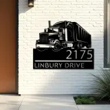 Custom Metal Semi truck driver trucker Metal Address Sign, House number, Outdoor Number Signage, Yard Sign Address Plate