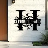 Custom Metal Floral Monogram Split Letter H Metal Address Sign House number Hanging Address Plaque Yard Sign Outdoor decor
