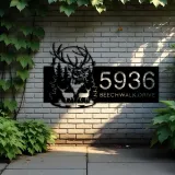 Custom Metal Deer buck forest scene Metal Address Sign, House number, Outdoor Number Signage, Yard Sign Address Plate