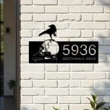 Custom Metal Raven on skull halloween Metal Address Sign, House number, Outdoor Number Signage, Yard Sign Address Plate