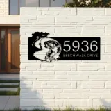 Custom Metal Bass fishing fisherman Metal Address Sign, House number, Outdoor Number Signage, Yard Sign Address Plate001