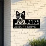 Custom Metal Blue heeler dog US flag glasses Metal Address Sign House number Hanging Address Plaque Yard Sign Outdoor decor